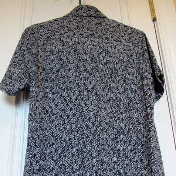 Stone Rose men's size M short sleeve button down Knit Shirt, navy - Picture 3 of 7